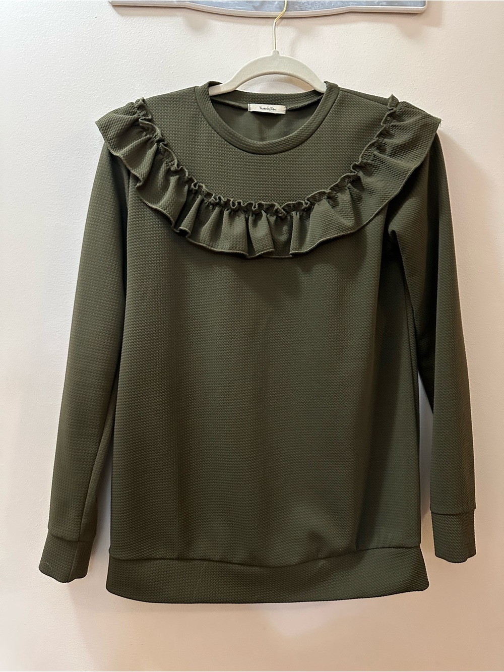 Twenty Ten Brand Ruffle-Yoke Long Sleeve Top - Olive